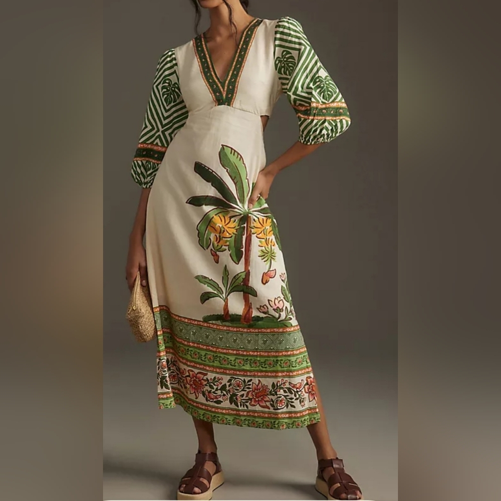 Farm Rio Midi Linen Blend Dress size XL